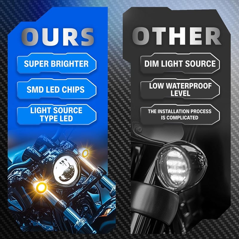 DREAMIZER 2pcs Motorcycle Blinker Universal LED Motorcycle Turn Signals w/Running Light Compatible with Harley Bobber Cafe Racer Cruiser Chopper Honda Yamaha Suzuki Kawasaki (Black-Amber Red Lens) - Image 3